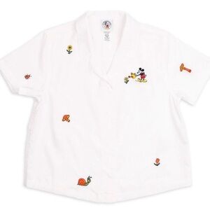 Disney Parks Mickey Mouse Garden Collection Button Down Shirt M‎ Embroidery